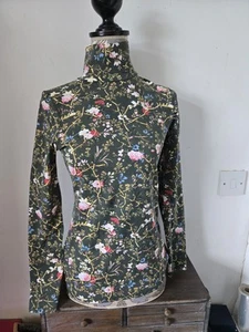 Zara Collection womens Top Green multi Floral size Medium long sleeve high neck - Picture 1 of 7