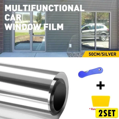 2X 20"x 10FT Window Mirror 50% Tint Film Car Home Office Glass Uncut Roll Silver - Image 1 of 4