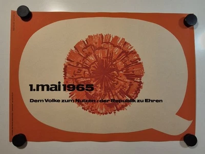 Plakat 1. Mai Kampftag Nelke Härtel Erfurt FDGB 1965 Original DDR A2 - Bild 1 von 4