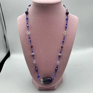 Handmade agate beaded large statement Elegant Purple and Blue Beaded Necklace - Picture 1 of 7