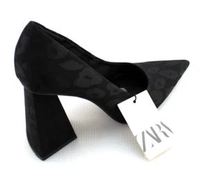 New ZARA Size 7.5 Black Animal Print Leopard Design Women Clunky Heels MSRP $129 - Picture 1 of 11