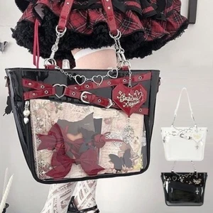Y2K fashion EMO punk forbidden love heart chain Tote ita-bag w/ charm J2GA5007 - Picture 1 of 8