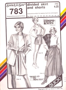 Stretch & Sew # 783~Divided Skirt & Shorts Sewing Pattern ~ Hip 32-48" - Picture 1 of 6