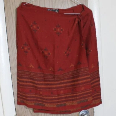 Vintage Giorgio Sant Angelo Burgundy Fair Isle Print Wrap Skirt, Size 14, Rayon - Изображение 1 из 4