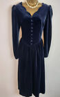 Vintage Laura Ashley Navy Blue Cotton Velvet Victorian Steampunk Dress Size 14