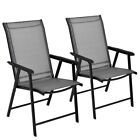2Pcs Patio Folding Dining Chairs Portable Armrest Garden Gray