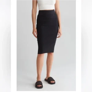 New! James Perse Ribbed Cotton Midi Skirt Black Sz 1 Small - Bild 1 von 1