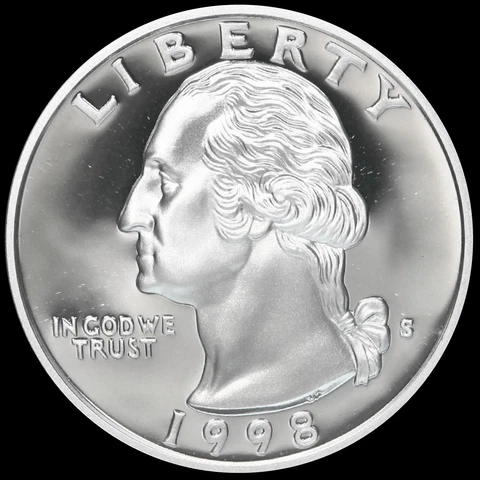A 1998 S Washington Quarter 90% SILVER Deep Cameo "PROOF" US Mint Coin Cover