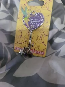 NEWCard Disney pin February Birthday Birthstone Tinker Bell Heart Jewel Key - Picture 1 of 3