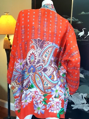 JOHNNY WAS KIMONO XXL 2X Grande BIYA 3j TALLER - ¡HERMOSAS IMPRESIONES! SEDA Foto 1 de 4