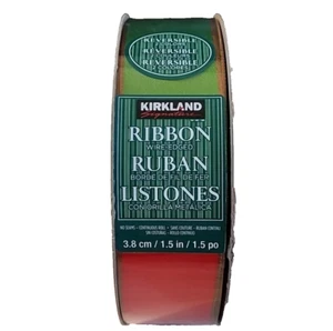 Kirkland Red/Green Reversible Wire-edged Ribbon 50 yards 1.5" W RARE NEW Sealed - Picture 1 of 3