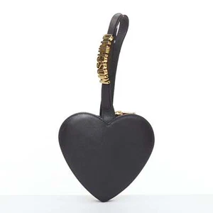 MOSCHINO Vintage Heart black soft leather gold hardware wristlet clutch bag - Picture 1 of 10