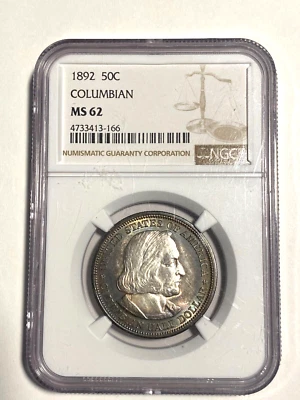 #AN17,Columbian Silver Commemorative,NCG MS62,Rainbow Toning 1892 - Image 1 of 2