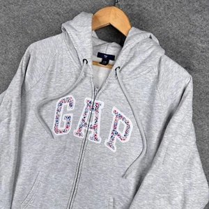 GAP Hoodie Womens 2XL XXL Grey Logo Fleece Full Zip Sweatshirt Sweater - Picture 1 of 8