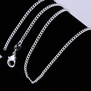 2MM 925 STERLING SILVER PLATED CURB CHAIN NECKLACE 16" 18" 20" 22" 24" - Picture 1 of 6