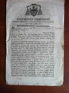 Documento originale 1820 Columbanus Chiveroti Archiepiscopus Taurinensis E11163 - Picture 1 of 1