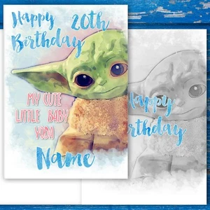 Tarjeta de cumpleaños Baby Yoda, Grogu. Star Wars Mandalorian. Añade nombre y edad. - Imagen 1 de 3