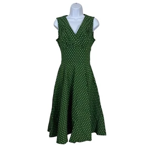 Unique Vintage Dress Women Small 4 Green White Polka Dot 1950s Pinup Retro - Picture 1 of 11