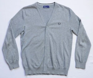 Cárdigan Fred Perry Para Hombre Tejido Botón Suéter Top Talla S Pequeño Gris ALGODÓN K3272 - Imagen 1 de 9
