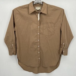 NWT $98 ANTHROPOLOGIE MAEVE BUTTON DOWN SHIRT BLOUSE TOP Khaki Tan Taupe NEW - Picture 1 of 5