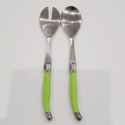 Juego de 2 cuchara y tenedor para servir ensalada vintage Laguiole Jean Dubost verde Francia Foto 1 de 4