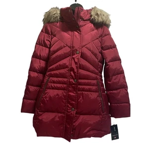 NWT London Fog Rhubarb Hooded Quilted Down Hooded Long Padded Coat  - Picture 1 of 11
