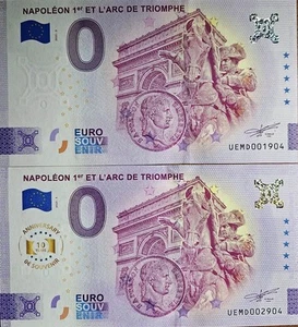 Zestaw 2 banknotów 0 euro Napoleon 1 szt. Et L'Arc De Triomphe UEMD 2025-2 - Zdjęcie 1 z 1