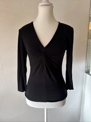 DKNY City Black Top 3/4 Sleeve Super Soft Gathered Front Size Large L - Image 1 of 4
