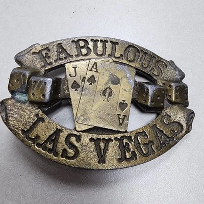 Adezy Vintage 1976 Fabulous Las Vegas Gambling Belt Buckle Brass  - Image 1 of 4