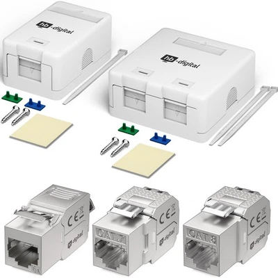 Anschlussbox Keystone Module Cat6a Cat7 Cat8 Aufputzdose 1 / 2-Port / Fach LAN  - Bild 1 von 2