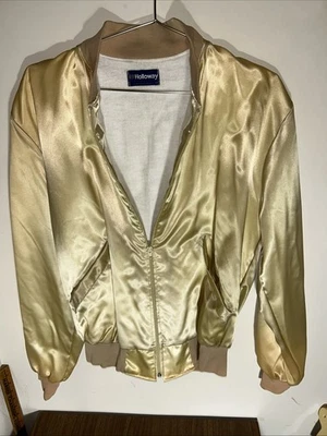 Винтажная золотистая атласная куртка MJ Snap Bomber Coaches Holloway 70-е 80-е сделано в США M - Изображение 1 из 4