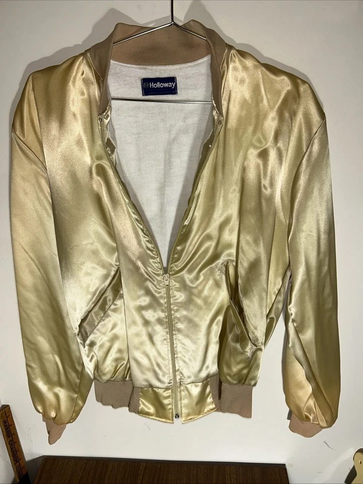 Chaqueta Holloway Vintage Dorada MJ Satén Snap Bomber Coaches Años 70 80 Hecha en EE. UU. M Foto 1 de 4