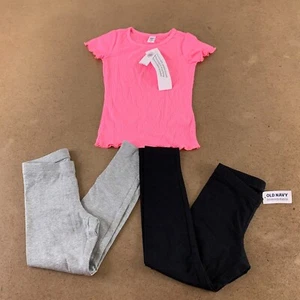 Old Navy Girl's XS (5) Pink Short Sleeve Tee Black Gray Leggings 3 Pieces NWT - Picture 1 of 9