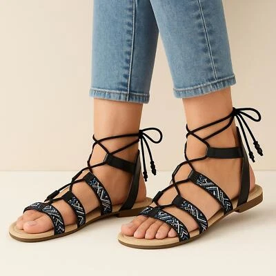 Simply Vera Vera Wang Florie Embroidered Lace Up Gladiator Sandals Size 6½ - Image 1 of 4