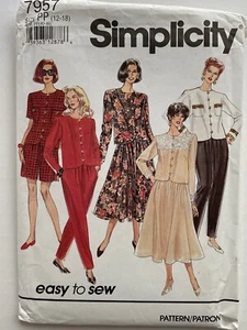 Simplicity Sewing Pattern 7957 Dress Pant Jacket Misses Size 12-18 UNCUT Easy  - Picture 1 of 6