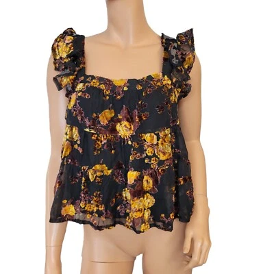 Francescas Womens Medium Velvet Zeta Burnout Babydoll Shirt Tank Whimsigoth New - Image 1 of 4