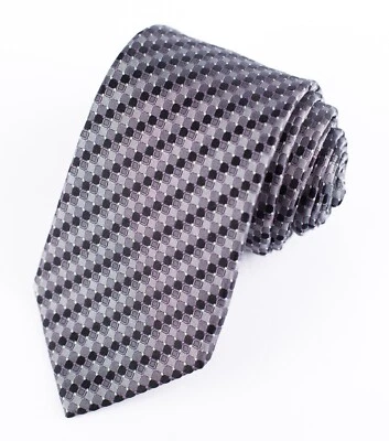 Corbata de seda Van Heusen para hombre negra y plateada con puntos morados 59”L x 3,25” Foto 1 de 4