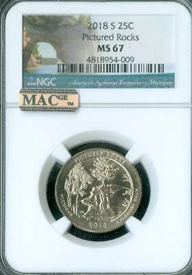 2018 S PICTURED ROCK QUARTER NGC MS 67 2ND FINEST MAC SPOTLESS . - Image 1 of 2