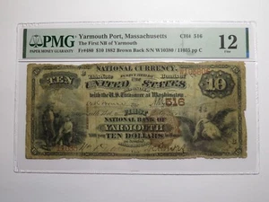 $10 1882 Yarmouth Port Massachusetts National Currency Bank Note Bill Brown Back - Picture 1 of 5