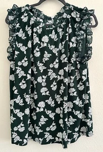 NY Collection Peasant Knit Top Blouse Shirt Boho Floral Green Sleeveless XL - Picture 1 of 4