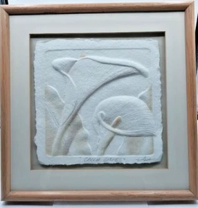 Calla Lilies Wesley "Wess" Smith Hand Cast Paper Framed Art Figi Graphics Signed - Picture 1 of 4