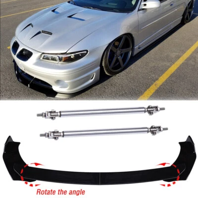 Gloss Black Front Bumper Lip Splitter Spoiler +Strut Rods For Pontiac grand prix - Image 1 of 4