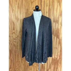 Meadow Rue Sweater Cardigan Long Sleeve Eyelet Warmer Heathered Gray Sz M - Picture 1 of 9