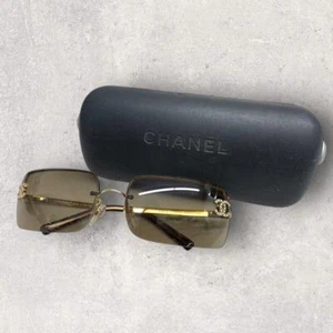 CHANEL Rimless Sunglasses 4104-B Gold Frame Double CC Logo Coco Mark Vintage - Picture 1 of 14
