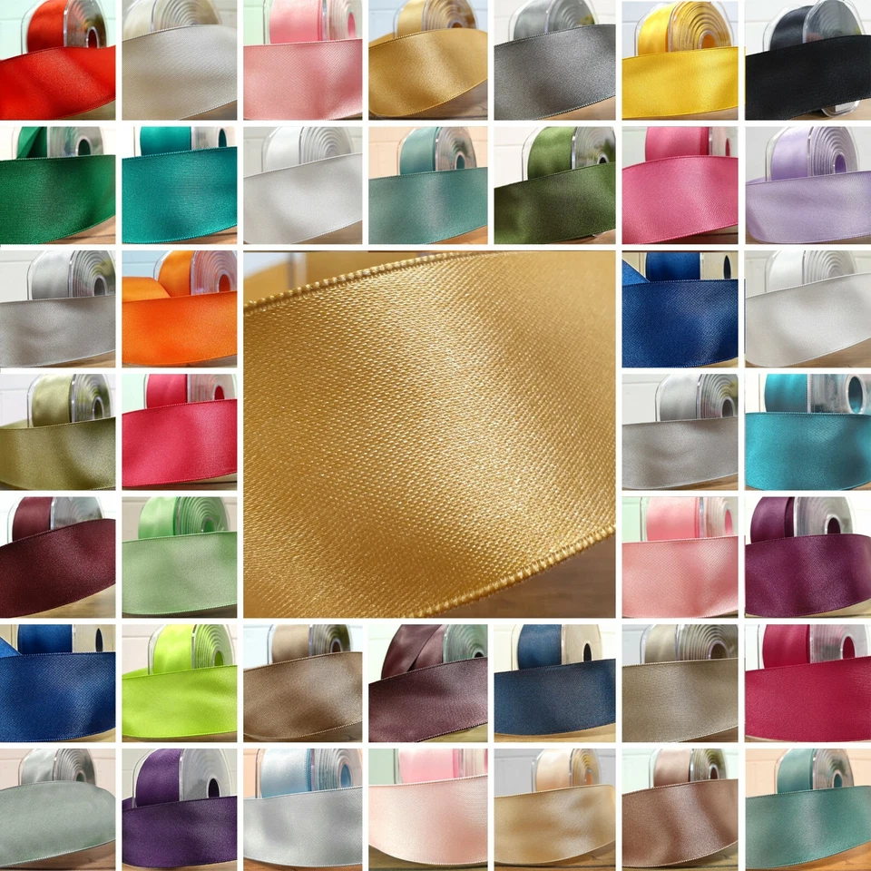 Wired Double Sided Satin Ribbon 25mm / 1" BEAUTIFUL 35 COLOURS Wire Edge Per 1M