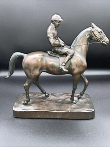 Sculpture EQUESTRIAN Lodge Jockey and His Mount Bronze Finish Resin Made In USA - Picture 1 of 9