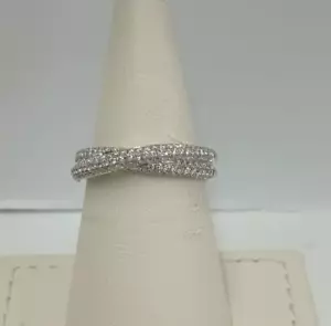 Vanna K 18k White Gold Cross Over Diamond Wedding Band Size 6.25 - Picture 1 of 6