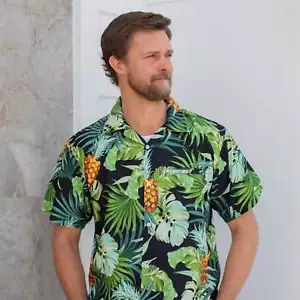 Pineapple Jungle Shirt Black Green Adult Unisex Casual Tee Summer Tropical - Picture 1 of 13