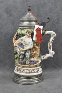 13" Hand Painted Capodimonte Lidded Stein w/ Original Tag Made in Italy - Picture 1 of 16