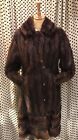 Brown Glossy Real Fur Musquash Vintage 1970s Luxury Coat with brown Leather trim